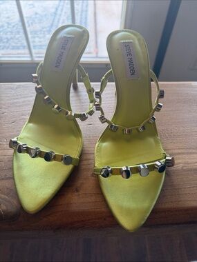 Steve Madden Neon Lime Studded Satin Pointed-Toe Heels